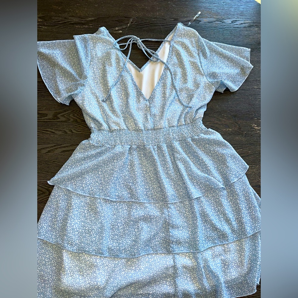 Altard State Blue Cheetah Ruffle Dress L/XL